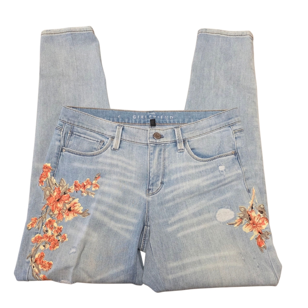 WHBM The Girlfriend Floral Embroidered Light Blue Jeans Size 6 - Picture 8 of 16